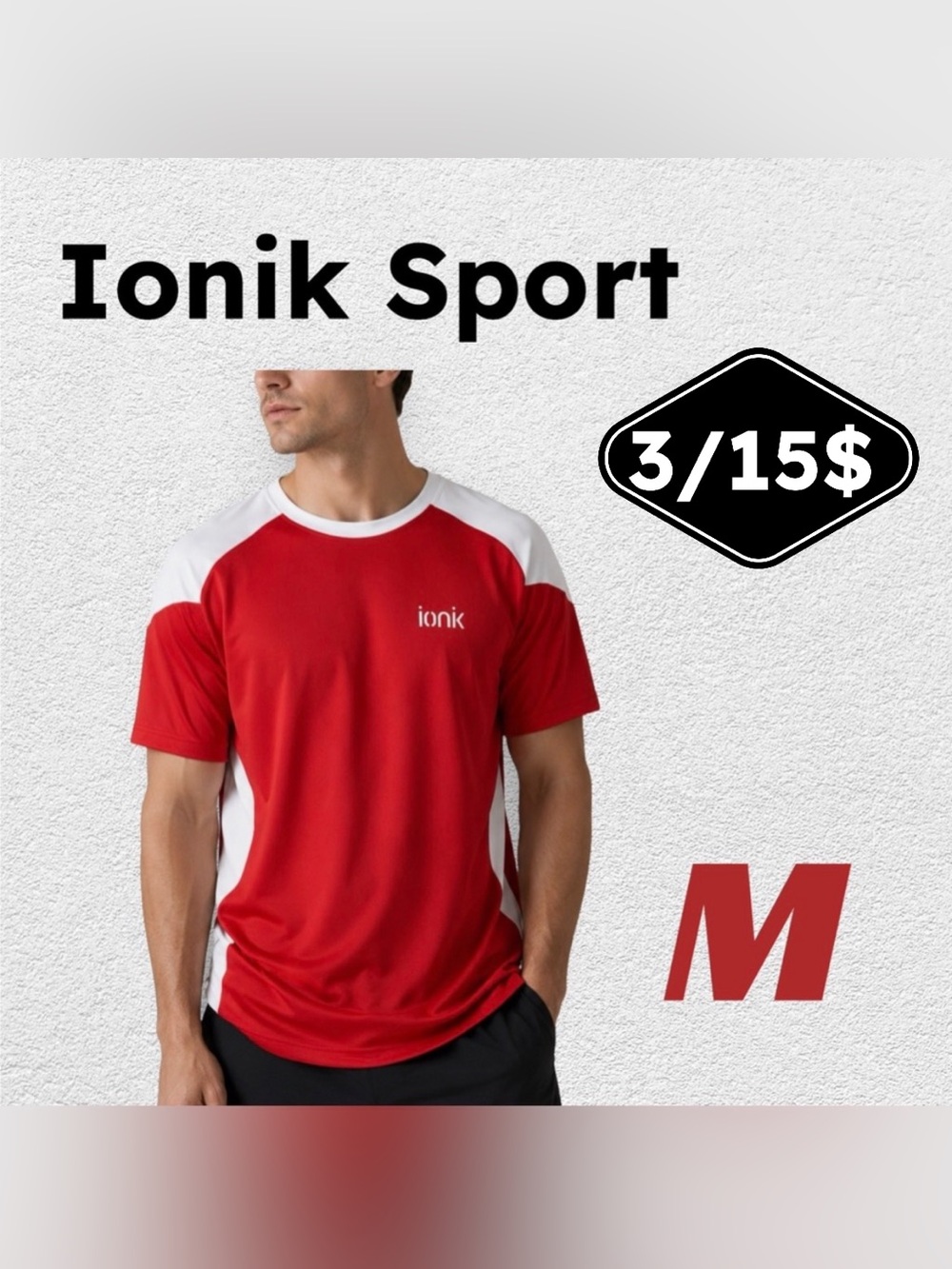 🔶3/15$🇨🇦♻️✌️PLAY IONIK | M | Red & White Running Dry fast T-Shirt❗️read